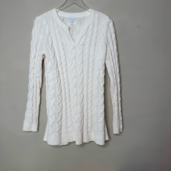 J. Jill Sweaters - J. Jill Chenille Sweater Cable Knit, Cream White Color size small tall